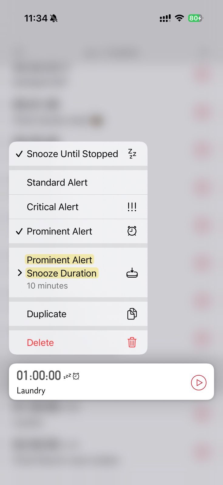 Changing a timer's Prominent Alert Snooze Duration from the list.jpg